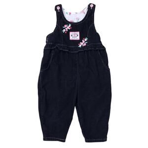 Vintage Healthtex Gray Corduroy Overalls Pink Floral Roses Patch Embroidery Sz 4